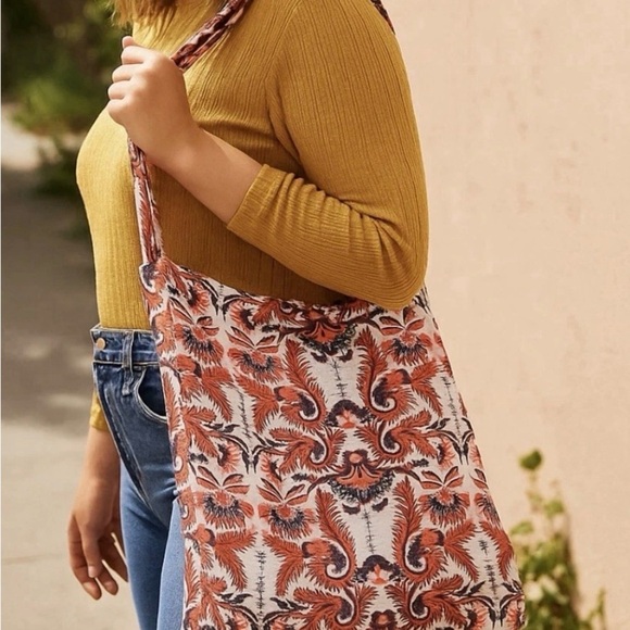 Free People Handbags - Free People Reusable Bag Lightweight Paisley Print Shopper Tote Orange Logo Boho